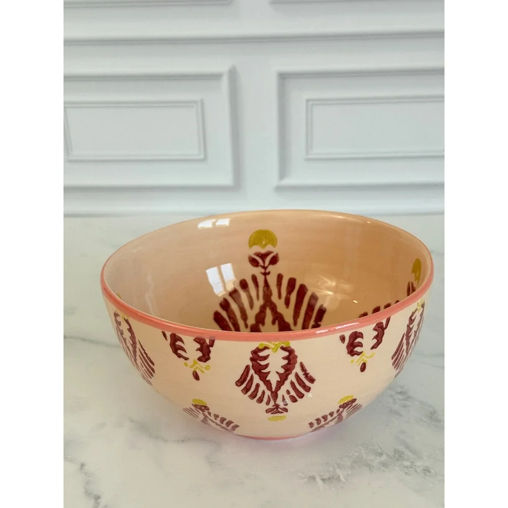Hand Painted by Anthropologie Pink and Red Block Print 6